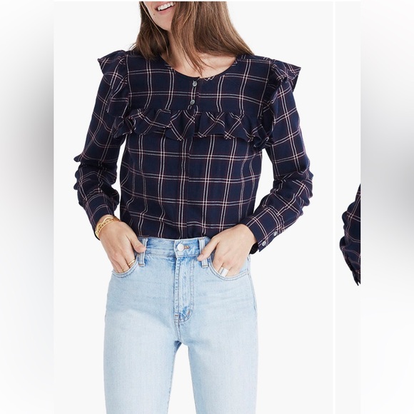 Madewell Paid Ruffle Yoke Top - Picture 2 of 5